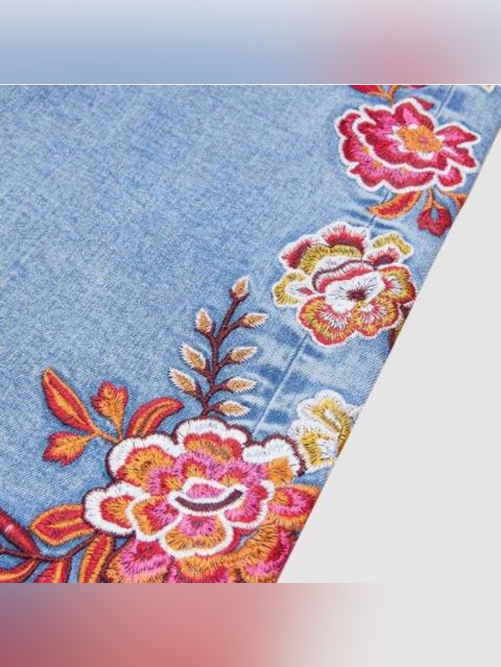 Flamingals Embroidered Floral Light Blue Barrel Jeans - Picture 5 of 10